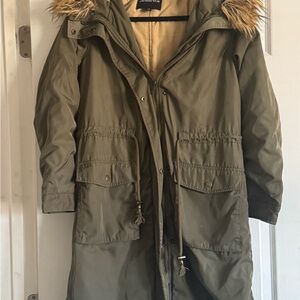 Target Olive Utility Jacket with Faux Fur Trim
